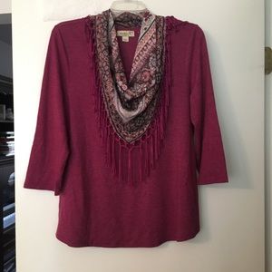 One World top with scarf. Burgundy size PM